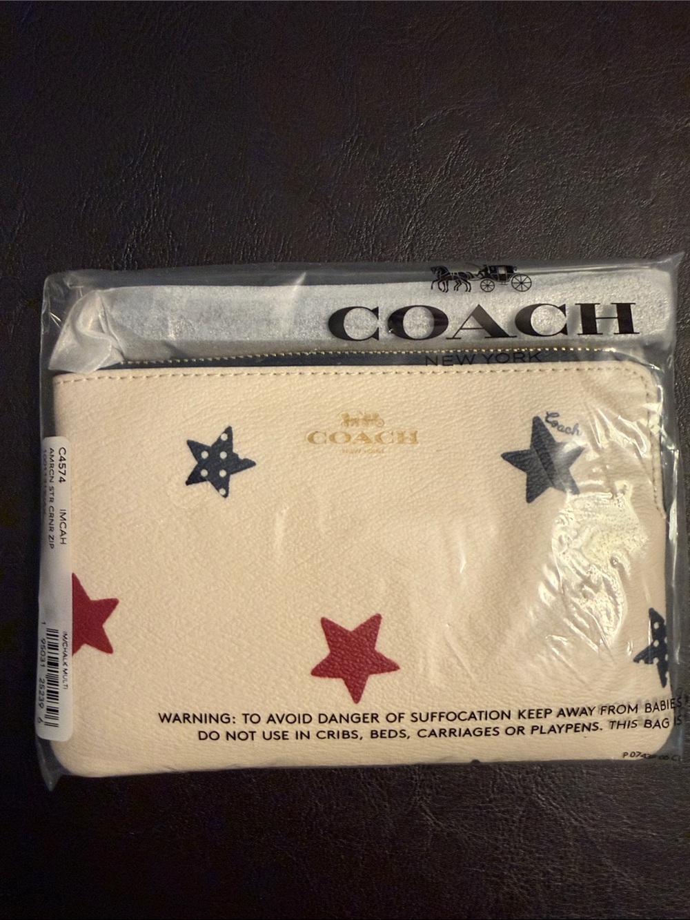 Coach Star-Print Zip Wristlet in Cream with Red and Navy Stars NIP